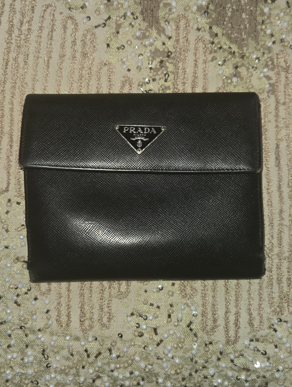 Prada Black Saffiano Leather Wallet with Triangle Logo